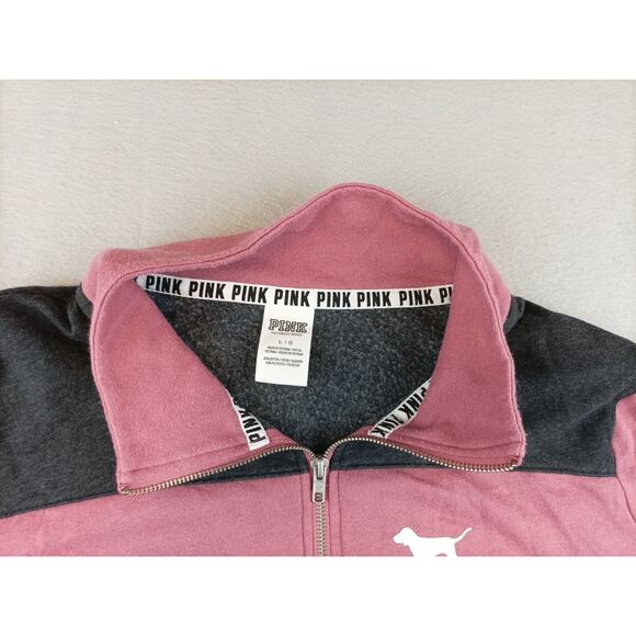 PINK Victoria's Secret Womens Pull Over Sweatshirt Size L 1/4 Zip Black - Picture 5 of 9